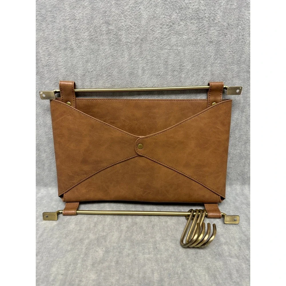 Threshold Wall Mounted Mail Organizer Faux Leather Envelope Pocket Brass Rails